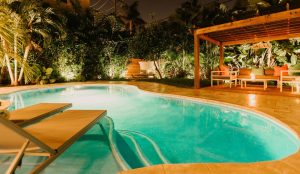 Villa Victoriana Pool and Garden Area at Night
