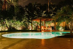 Villa Victoriana Pool and Garden Area at Night